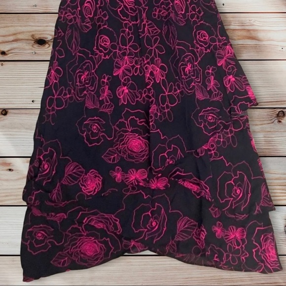 Evan Picone Ruffled Black & Pink Floral Sleeveless Asymmetric Dress - Picture 5 of 5